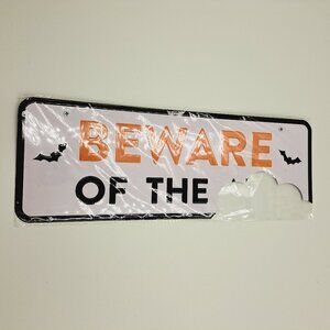 Halloween Beware of the Bat Metal Hanging Sign Size 14x5